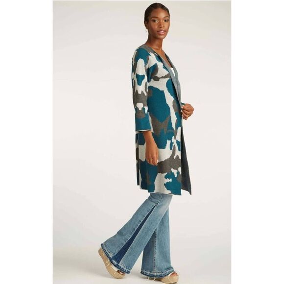 NWOT Indigenous Ink Blot 100% Organic Cotton Cardigan Sweater: Peru: Blue Camo - Picture 3 of 10